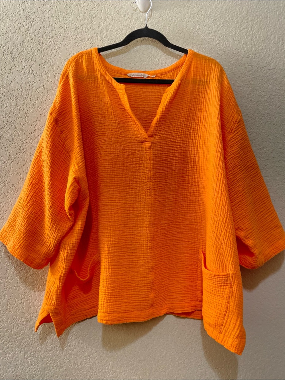 Soft Surroundings Vibrant Orange 100% Cotton Textured V-Neck Tunic - Size 2-3X - Picture 2 of 8